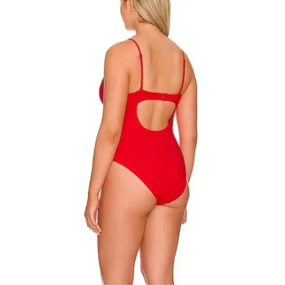 Good American Bright Poppy Red Show Off One Piece Swimsuit Size 4 (XL) - Picture 2 of 11